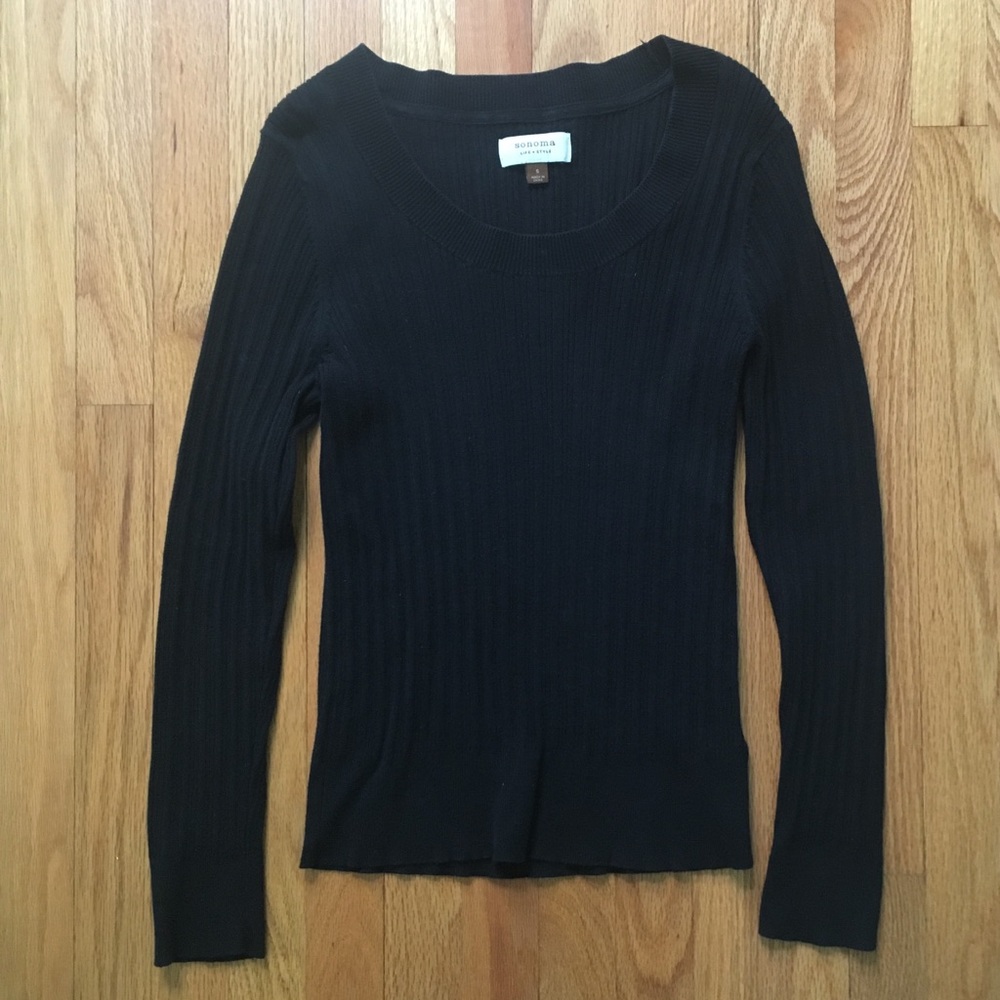 Sonoma Black Ribbed Scoop Neck Fitted Sweater